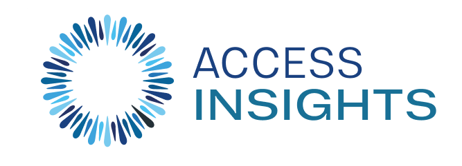 The logo for Access Insights in capital letters alongside blue and teal teardrop shapes in the form of a pupil.